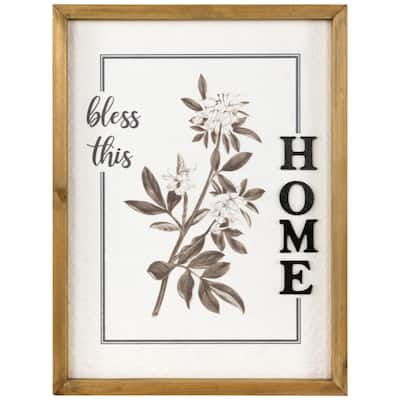 Bless This Home Floral Framed Wall Sign - 16"
