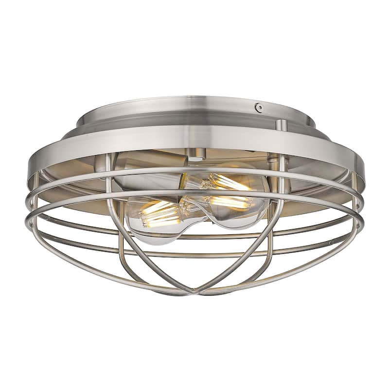 Golden Lighting Seaport 2-light Flush Mount in Pewter - 12 Dia x 6 H
