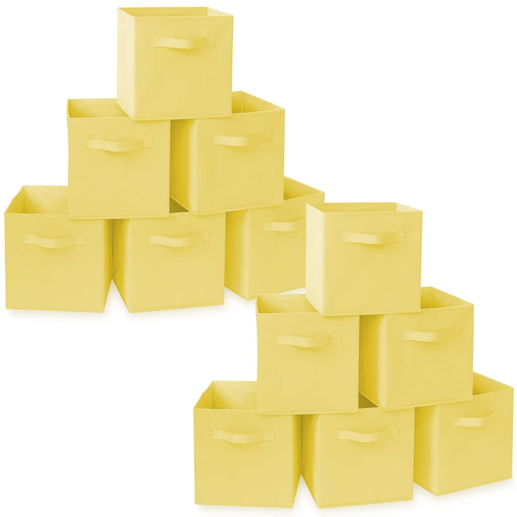 Set of 12 Collapsible Fabric Cubes 11in Storage Bins Yellow - 10.5" x 10.5" x 11"
