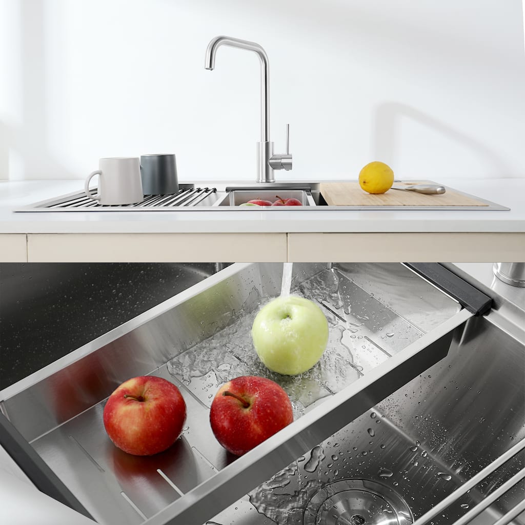 Stainless Steel Kitchen Sink with Cutting Board, Colander, Grid