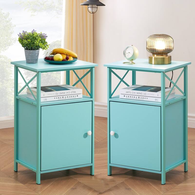 Javlergo Set of 2 Nightstand with Storage Cabinet - Blue