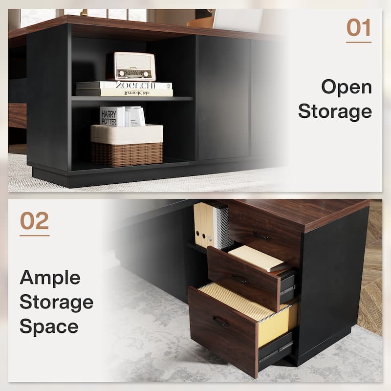 78.7-inch L Shaped Executive Desk with Drawers and Lateral File Cabinet