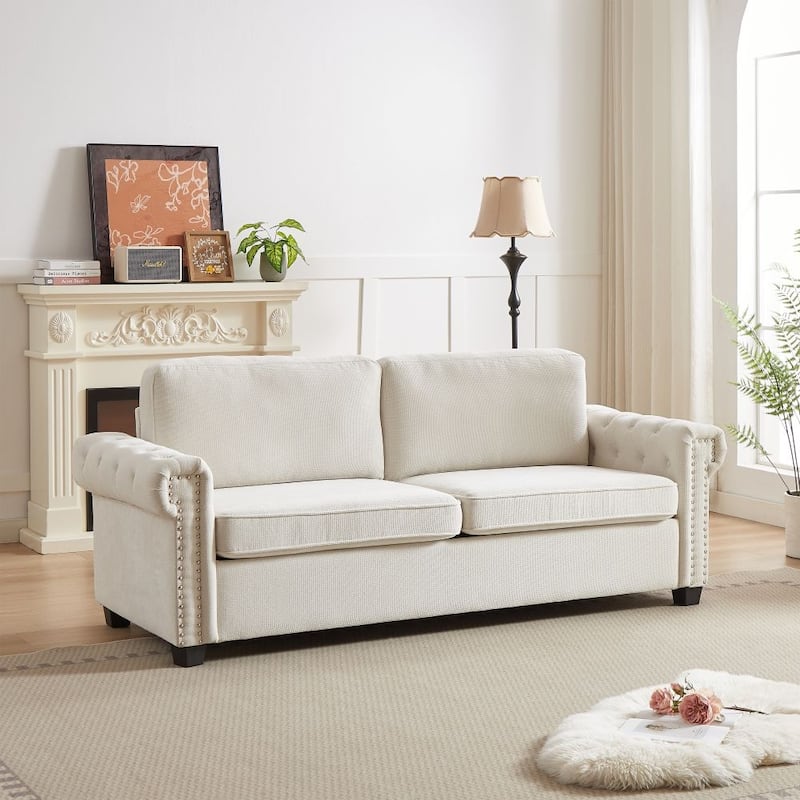 83.8" Convertible 2-in-1 Pullout Polyester Sleeper Sofa Bed - Beige