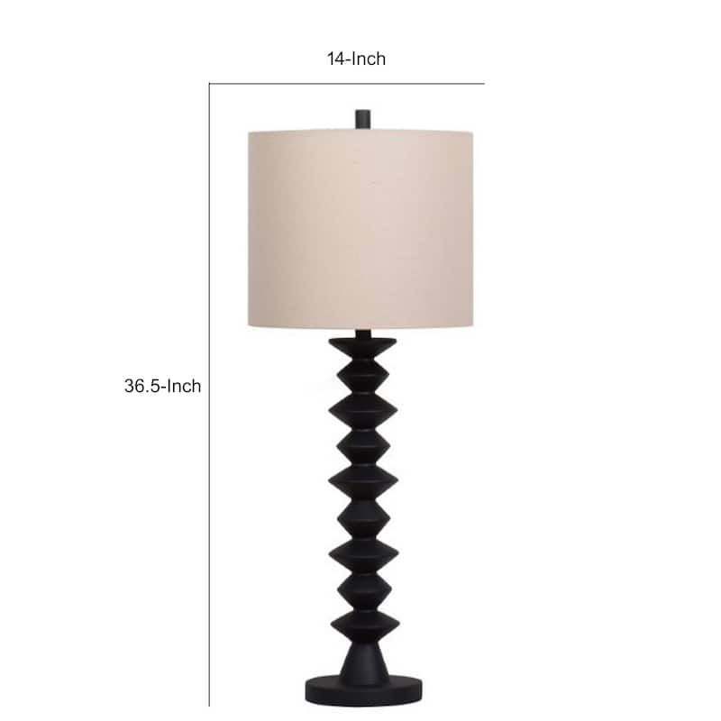 Ando Buffet Table Lamp, Black Turned Fishbone Base, Drum Shade