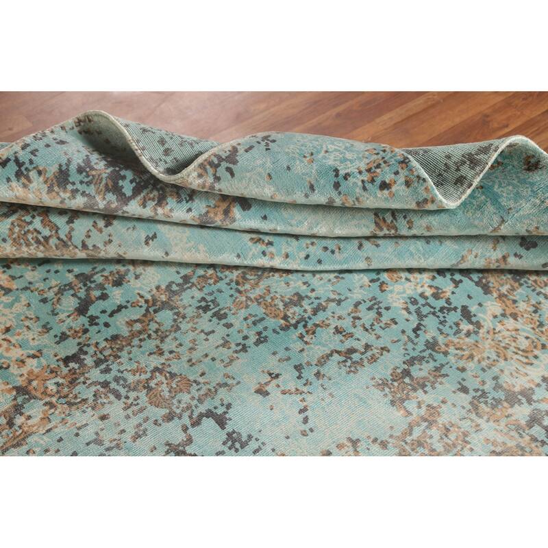 Green Abstract Area Rug Handmade Oriental Wool Carpet - 6'7" x 9'10"