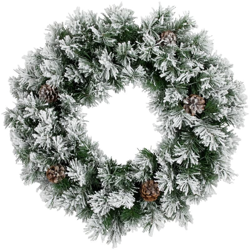 24" Snowy Flocked Angel Pine Pine Cones Artificial Christmas Wreath