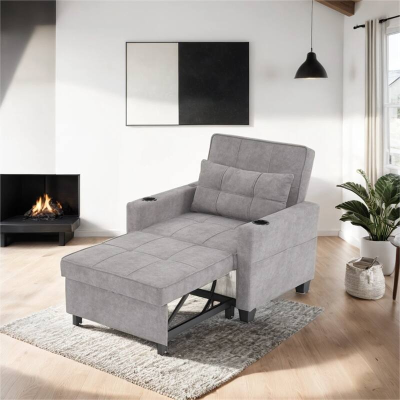 3-in-1 Pull Out Convertible Sleeper Chair w/ USB Ports,Wear Resistant