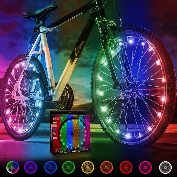 slide 2 of 6, Activ Life Bicycle Spoke Lights (2 Tires, Color-Changing), Fun for All Bike Types, Best Wheel Lights for Safety & Style