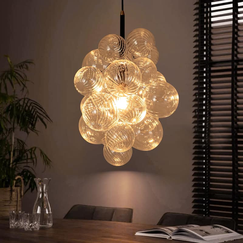 1-Light Modern Cluster Twisted Swirled Clear Glass Globe Bubble Chandelier with 1 Bulb Included