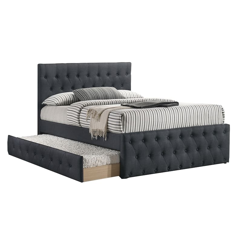 Linen Fully Upholstered Twin Size Bed with Trundle - Charcoal