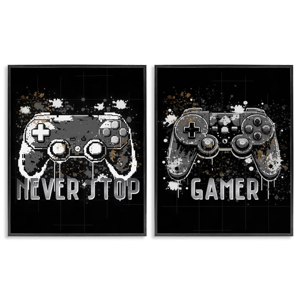 Stupell Modern Gamer Controller Phrases Framed Giclee Art Design By Kim Allen (Set of 2)