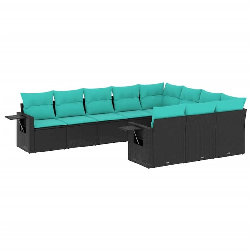 vidaXL 10 Piece Patio Sofa Set with Cushions Black Poly Rattan