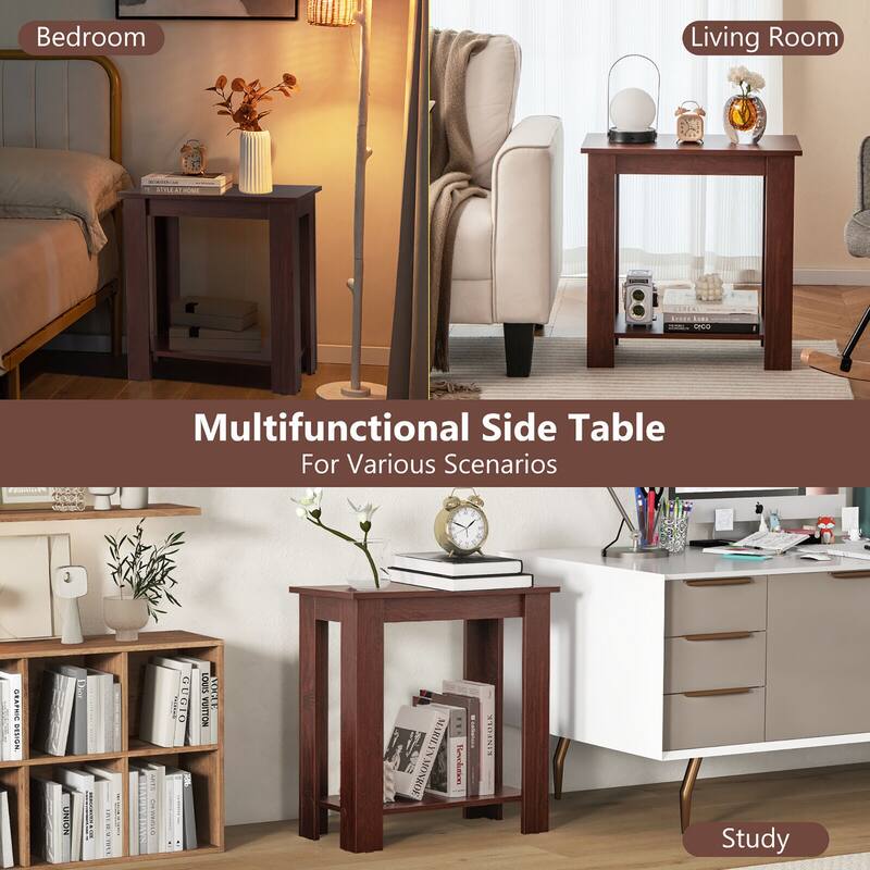 Gymax 2-Tier End Table Modern Sofa Bedside Table Compact Nightstand w/