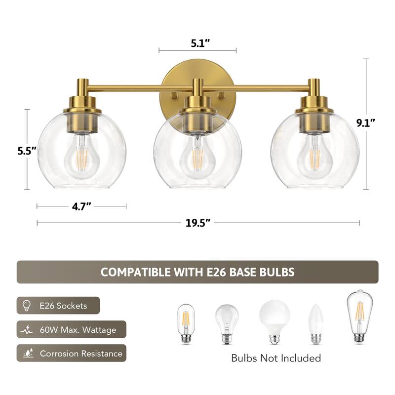 Dimmable Bathroom Vanity Light Globe Glass Shades