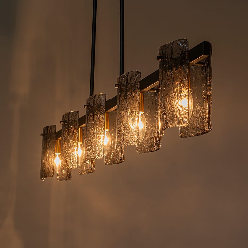 47.2" W 5-Light Modern industrial Linear Textured Smoke Glass Chandelier for Living/Dining Room - 47.2" W x 5.1" D x 7.5" H