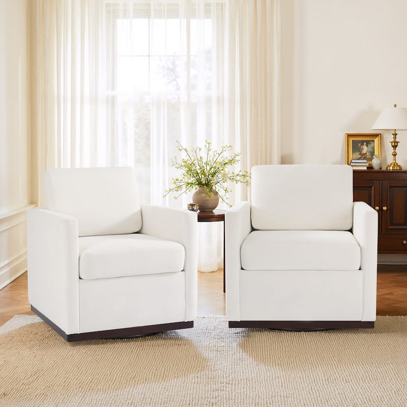 Modern Upholstered Swivel Armchair for Living Room - Set of 2 - Beige
