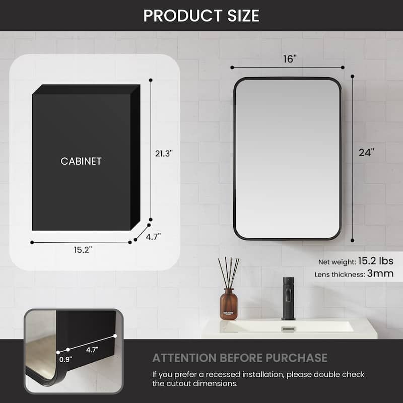 Talayuela Rectangular Aluminum Framed Medicine Cabinet with Mirror