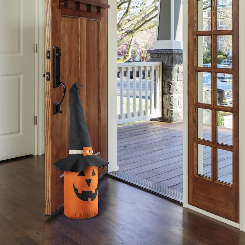 Glitzhome 24"H Halloween Linen Jack-O-Lantern Doorstop Porch Decor