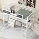 preview thumbnail 1 of 10, Wood Twin Loft Bed with Desk, Blackboard, 3-Drawers and Storage Box, White White