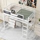 preview thumbnail 17 of 28, Wood Twin Size Loft Bed with Desk, Blackboard, Storage Box, Shelf & 3 Drawers, Safe Design with Guardrails, Grey