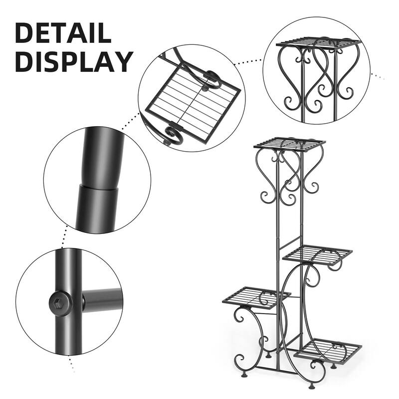 Metal Plant Stand 4 Tier Flower Pot Display Rack Black