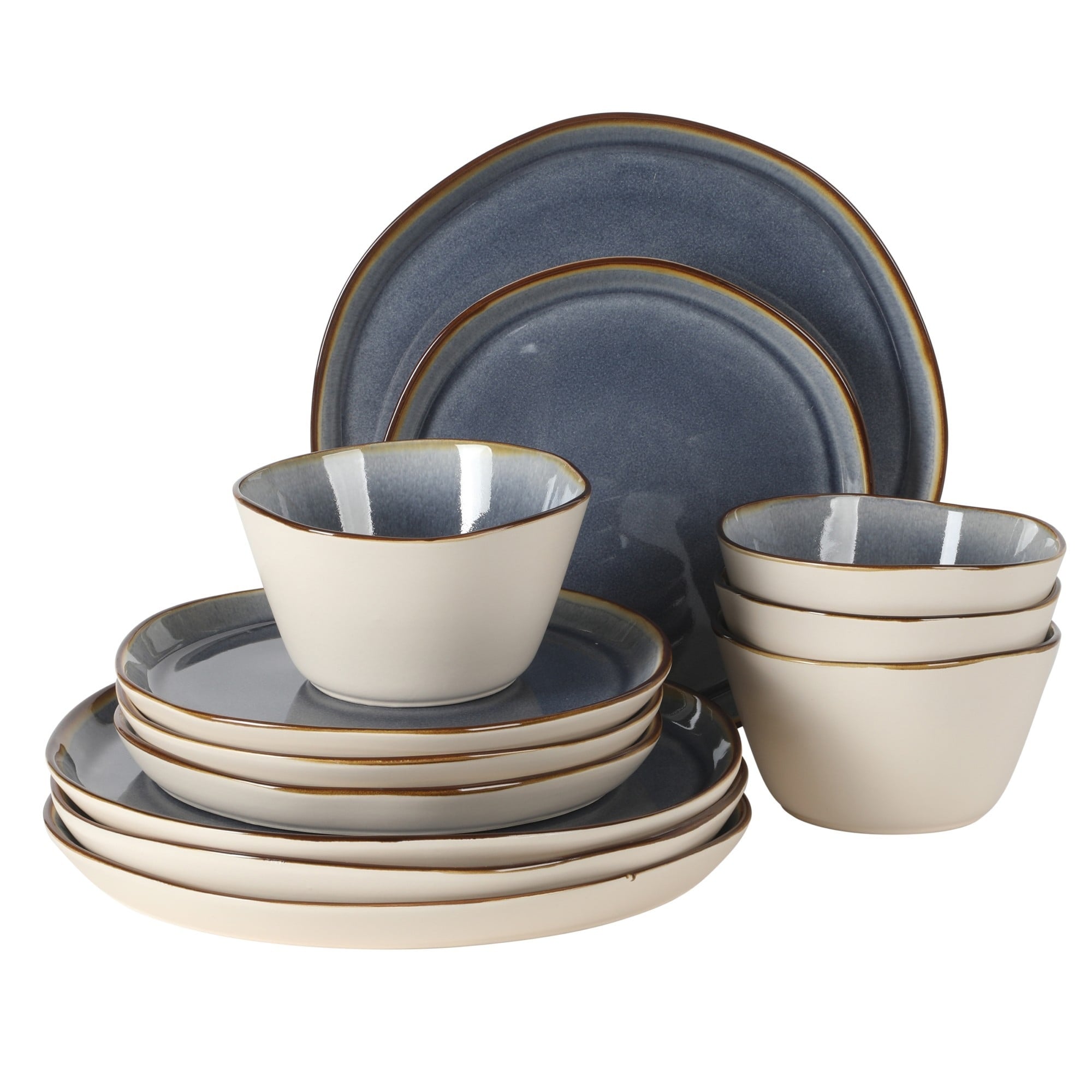 1. Gibson Elite Algeria River 12‑Piece Stoneware Dinnerware Set, Plates & Bowls - Blue