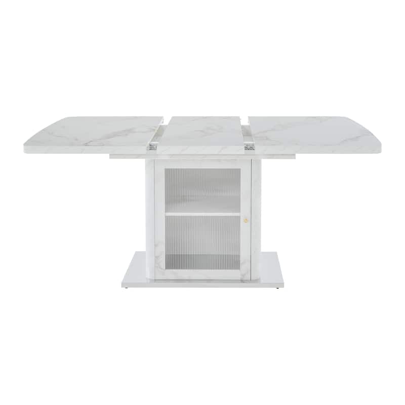47-63" Modern Extendable Dining Table with Marble Top, Storage Leg & Metal Base