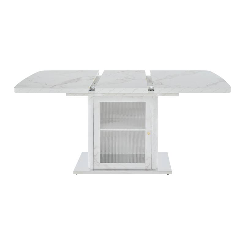 47.24"-63"Modern Rectangle Dining Table, Stretchable, with Printed Black Marble Table Top+Storage Cabinet Table Leg