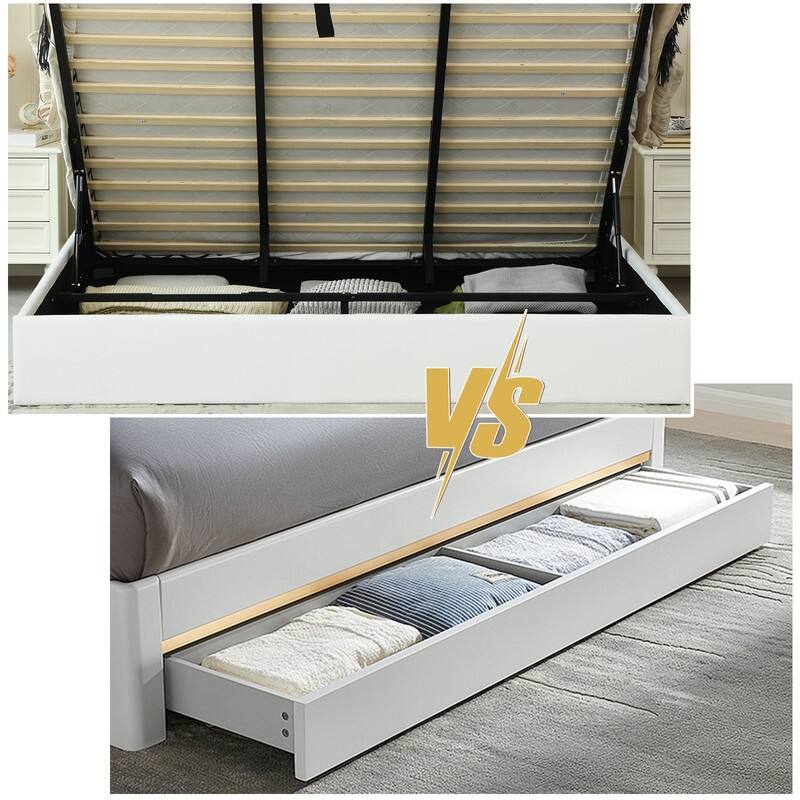 Plywood Frame Upholstered Platform Bed with Lift-up Storage Supported by Metal and Wooden Slats