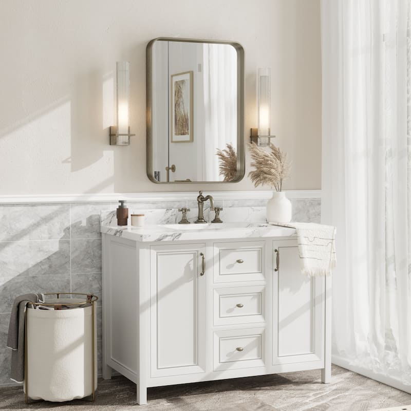 Aluminum Alloy Framed French Cleat Mounted Tempered Glass Wall Vanity Mirror