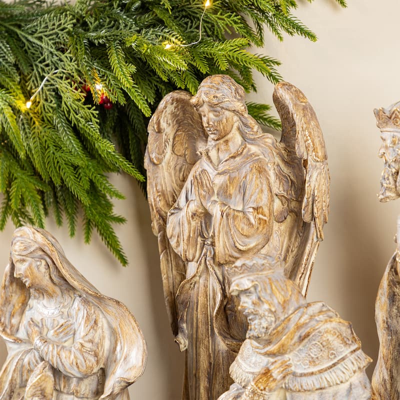 Glitzhome 10pcs 18.5"H Bronze/Ivory Resin Nativity Figurine Set
