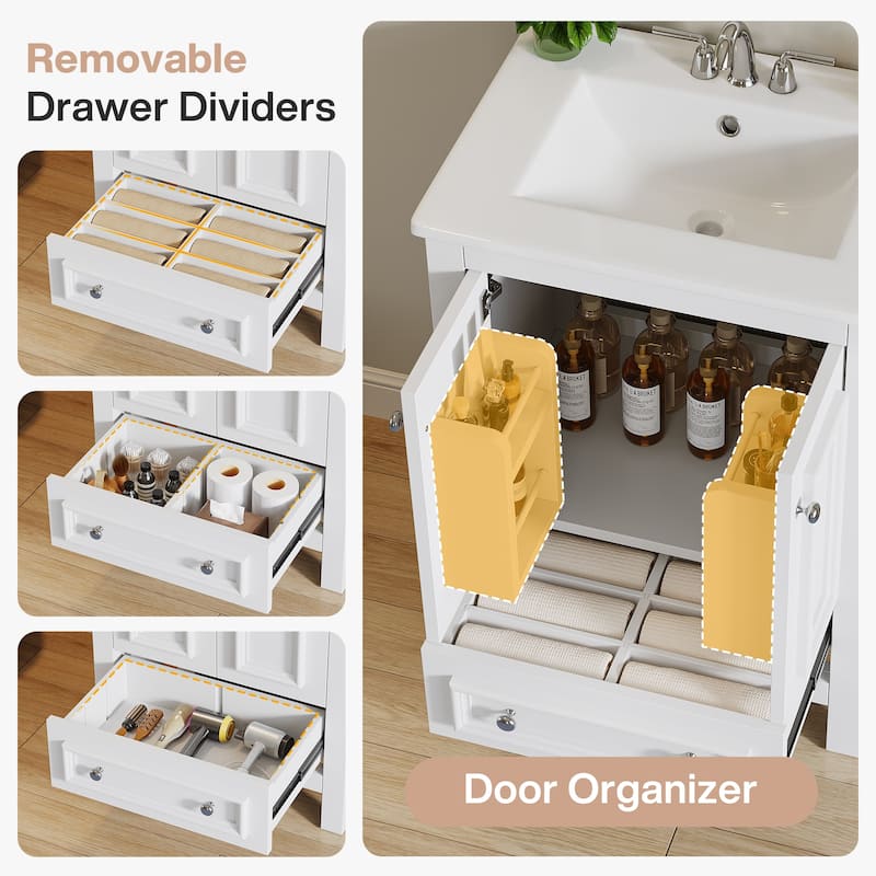 Bathroom Vanity with Sink, Solid Wood Frame Freestanding Vanity with Door Organizer and Drawer