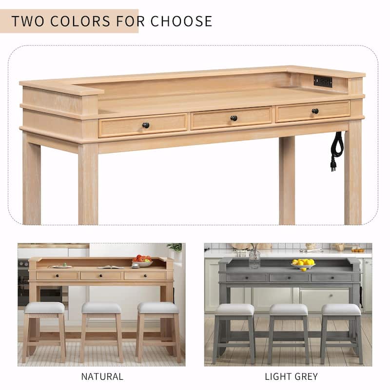 4-Piece Dining Table Set for 3 - Retro Kitchen Table with 3 Storage Drawers and Matching Chairs