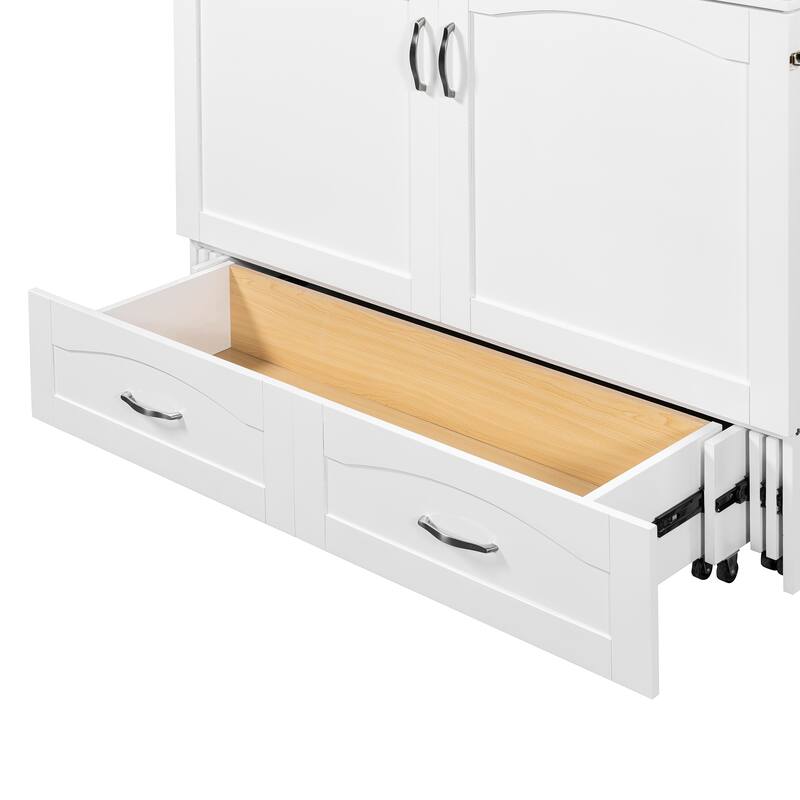 Full Size Murphy Bed Pulley Structure Wall Bed with Drawer, USB Socket
