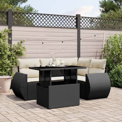 vidaXL Patio Sofa Set with Cushions Outdoor Furniture 5 Piece Poly Rattan - 21.7 x 39.4 x 28.7