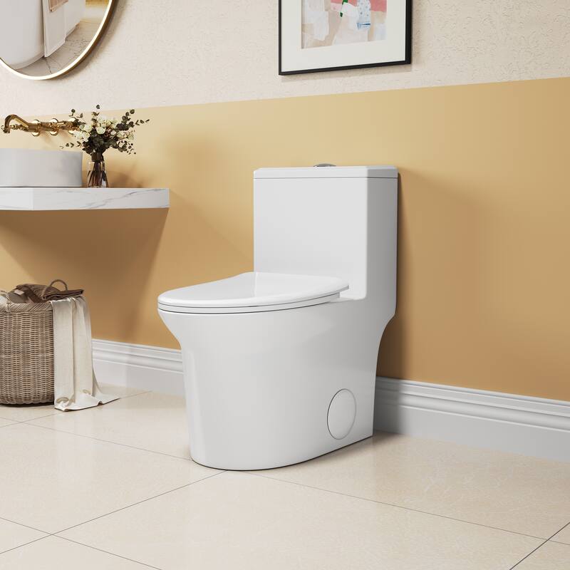 Anmytek Super Quiet One-Piece Toilet - 1.1/1.6 GPF, Elongated Comfort Height, White Ceramic with Soft Close Seat