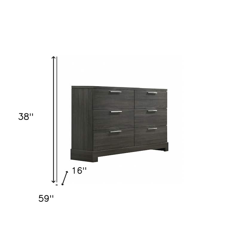 HomeRoots 59" Gray Solid and Manufactured Wood Six Drawer Double Dresser
