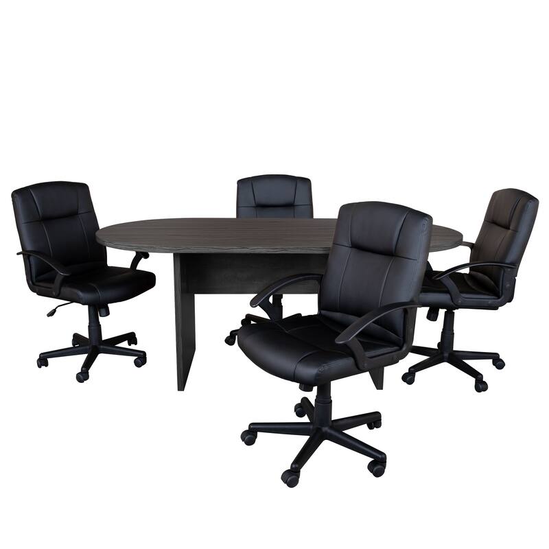 5 Piece Oval Conference Table Set with 4 LeatherSoft-Padded Task Chairs - Rustic Gray