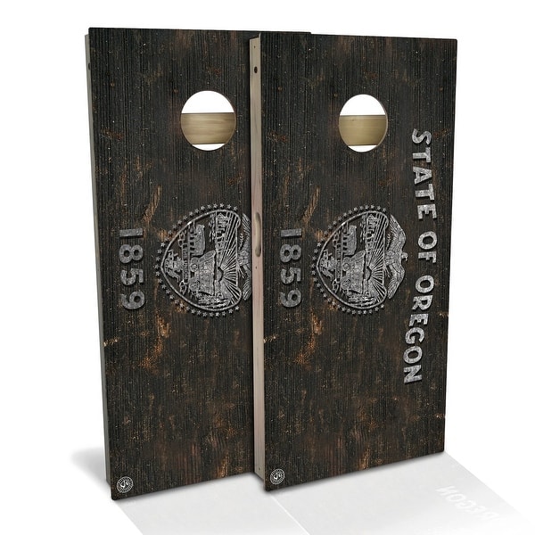 slide 2 of 8, Oregon Flag Rustic Outdoor Cornhole Board Set