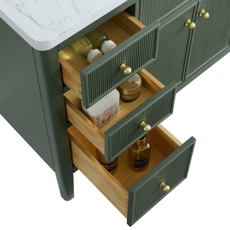 Modland 48" Bathroom Vanity with Sink, Soft Close Drawers & Doors, Carrara Marble Top, Fully Assembled - 48 inch