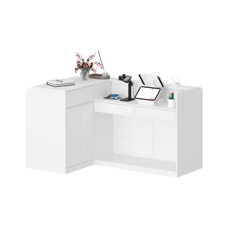 White Desk with Side Drawer and Reception Solution