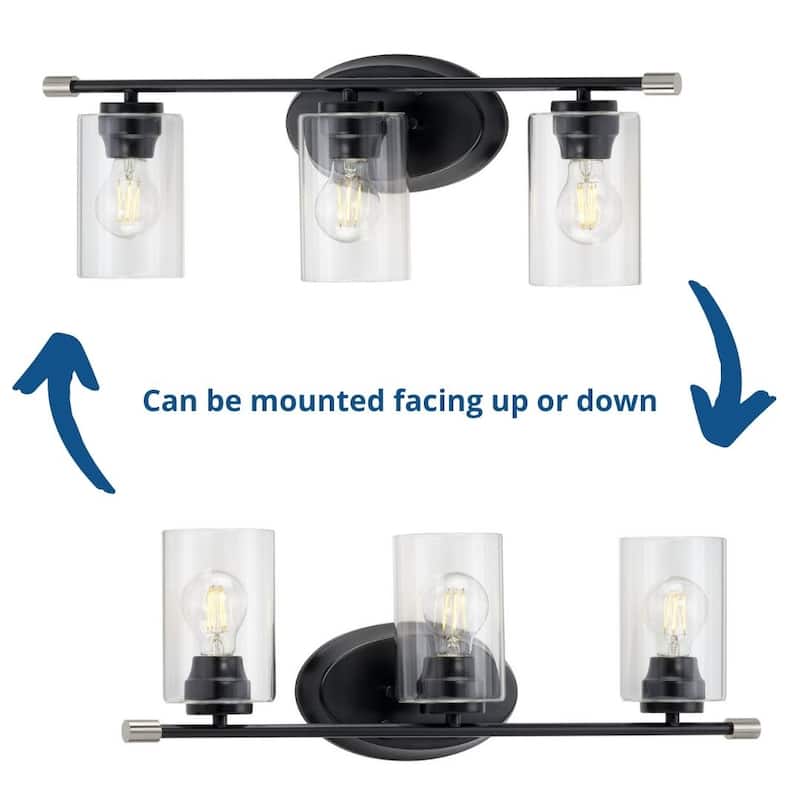 Riley Collection 3-Light Matte Black Clear Glass Modern Bath Vanity Light