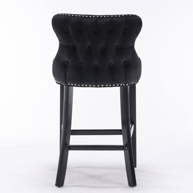Upholstered Wing-Back Barstools Set of 2/4, Leisure Bar Chairs with Button Tufted Decoration, Wooden Legs and Nailhead Trim