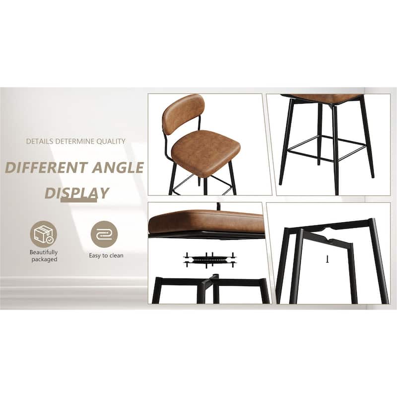 360 ° Rotating Bar Chair Bar Stool Set of 2 Piece Set with Leather Cushions and Iron Brackets.