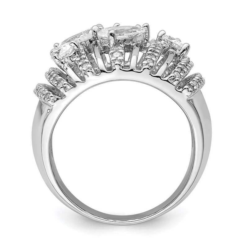 Curata 925 Sterling Silver Rhodium Plated Pear CZ Cubic Zirconia Domed Cluster Fancy Ring