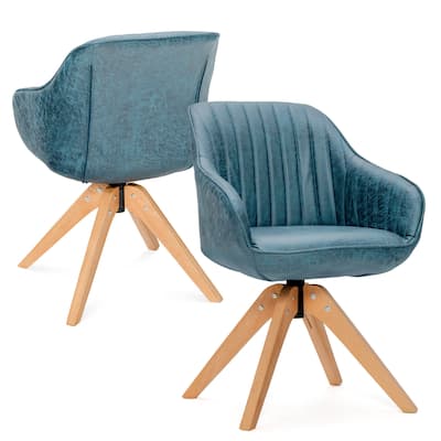 Modern Set of 2 Leathaire Upholstery Swivel Armchair with Swivel and Wooden Legs for Living Room