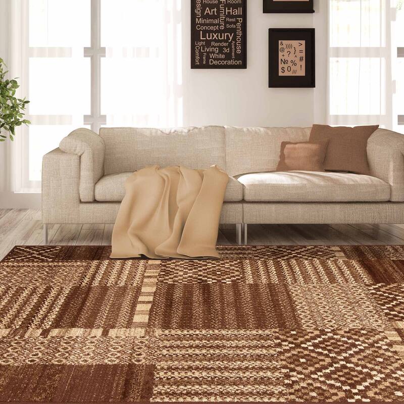 Superior Modern Block Patchwork Power-Loomed Indoor Area Rug