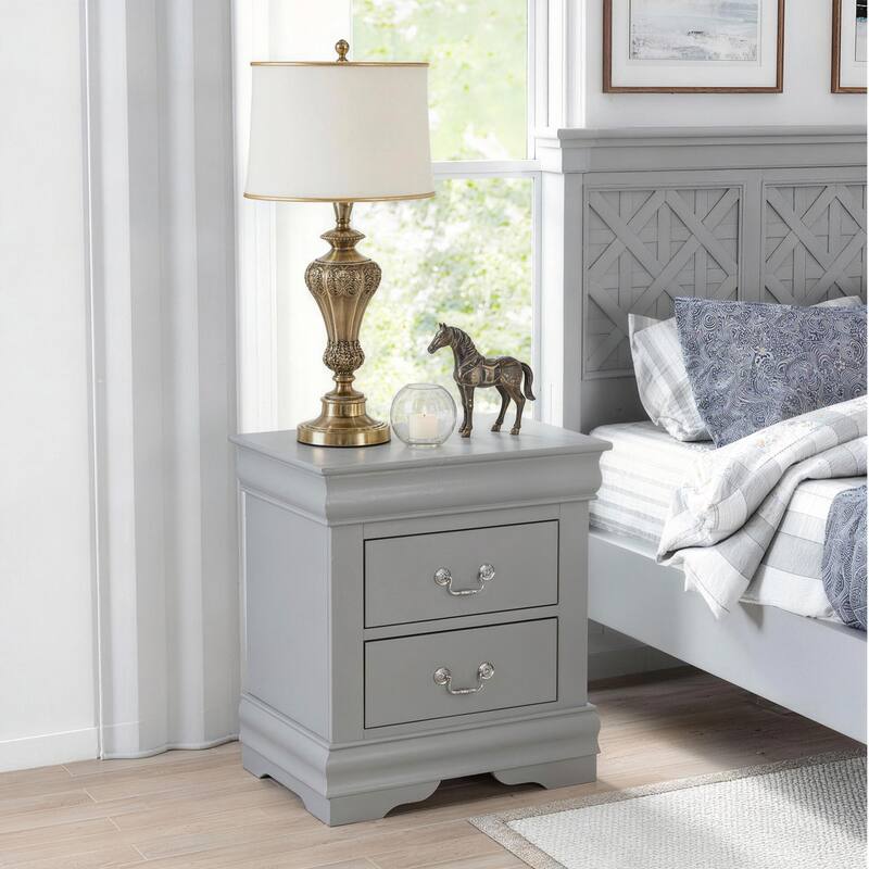 Rossetta Transitional Antique Elegant Style 2-Drawer Nightstand with Solid Wood Legs and Smooth Glides