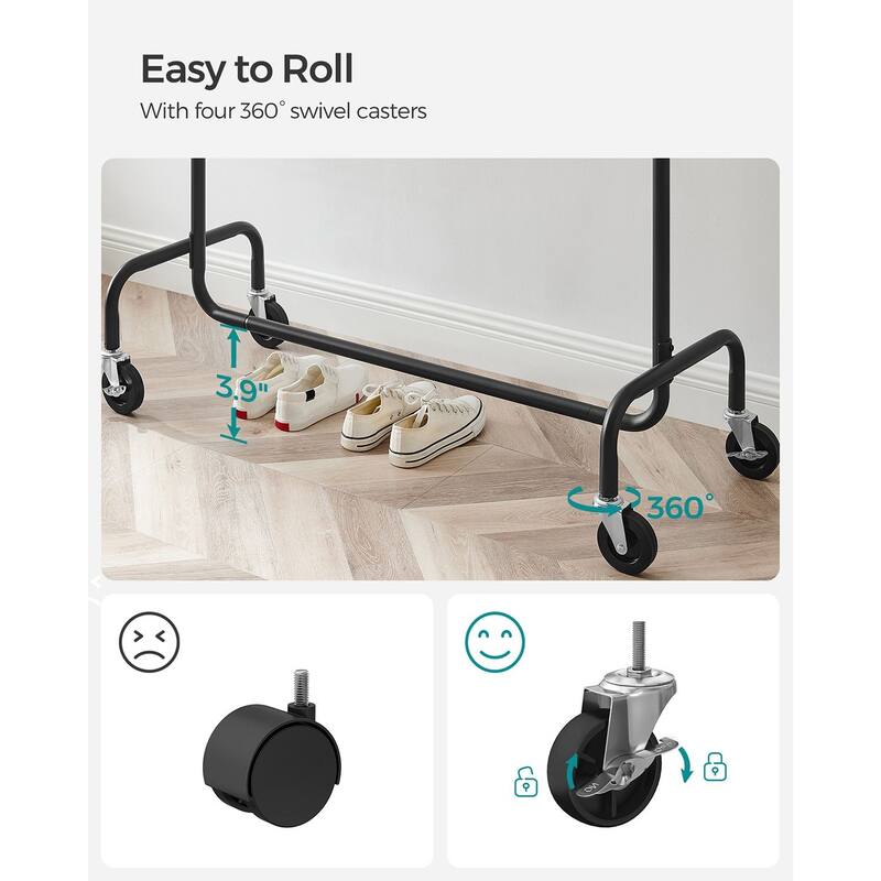 Rolling Clothes Rack with Sturdy Steel Tubes and Extra Load Capacity 2 Lockable Casters - 43.3" x 17.7" x 63"