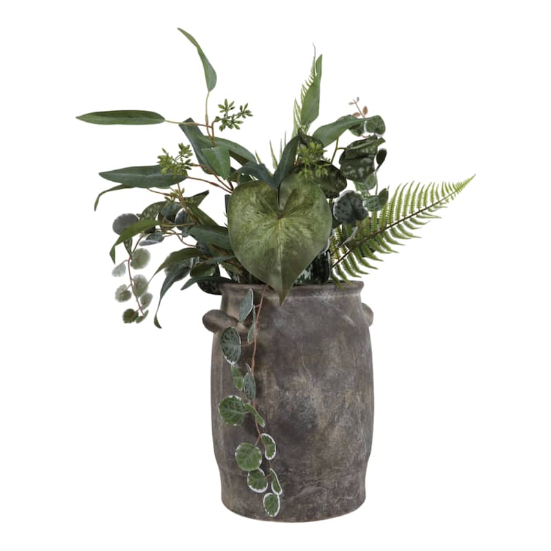 Pottery Vase Rustic Two-Tone Side Handles Distressed Look - 12" Brown